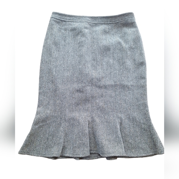Allan Waller Wool Cashmere Chevron Tweed Skirt 10 - Picture 1 of 6